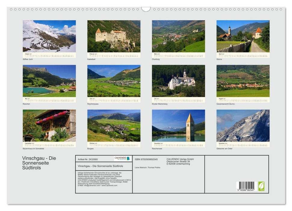Vinschgau - Die Sonnenseite Südtirols (CALVENDO Wandkalender 2027)