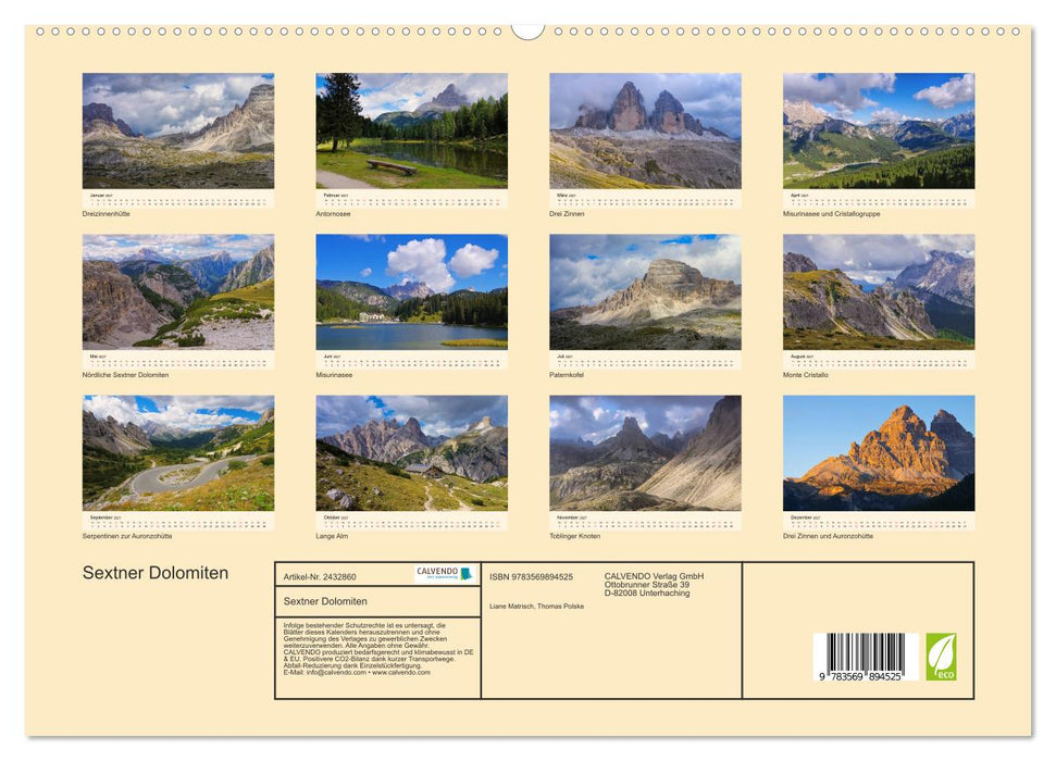 Sextner Dolomiten (CALVENDO Premium Wandkalender 2027)