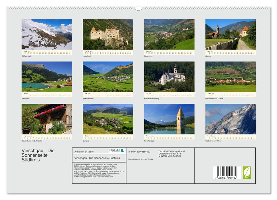Vinschgau - Die Sonnenseite Südtirols (CALVENDO Premium Wandkalender 2027)