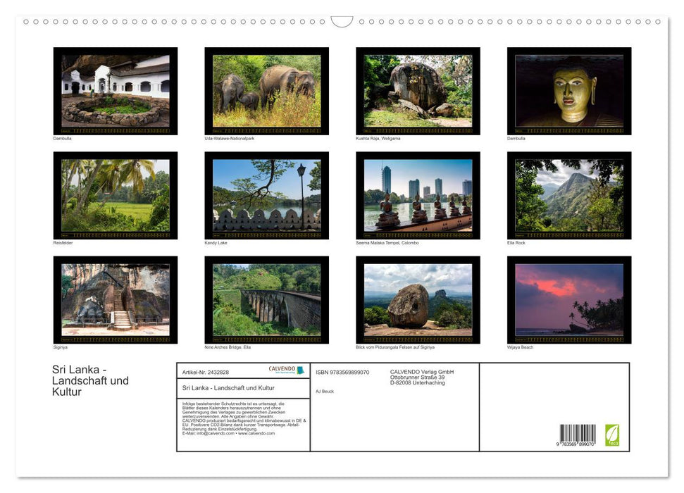 Sri Lanka - Landschaft und Kultur (CALVENDO Wandkalender 2027)
