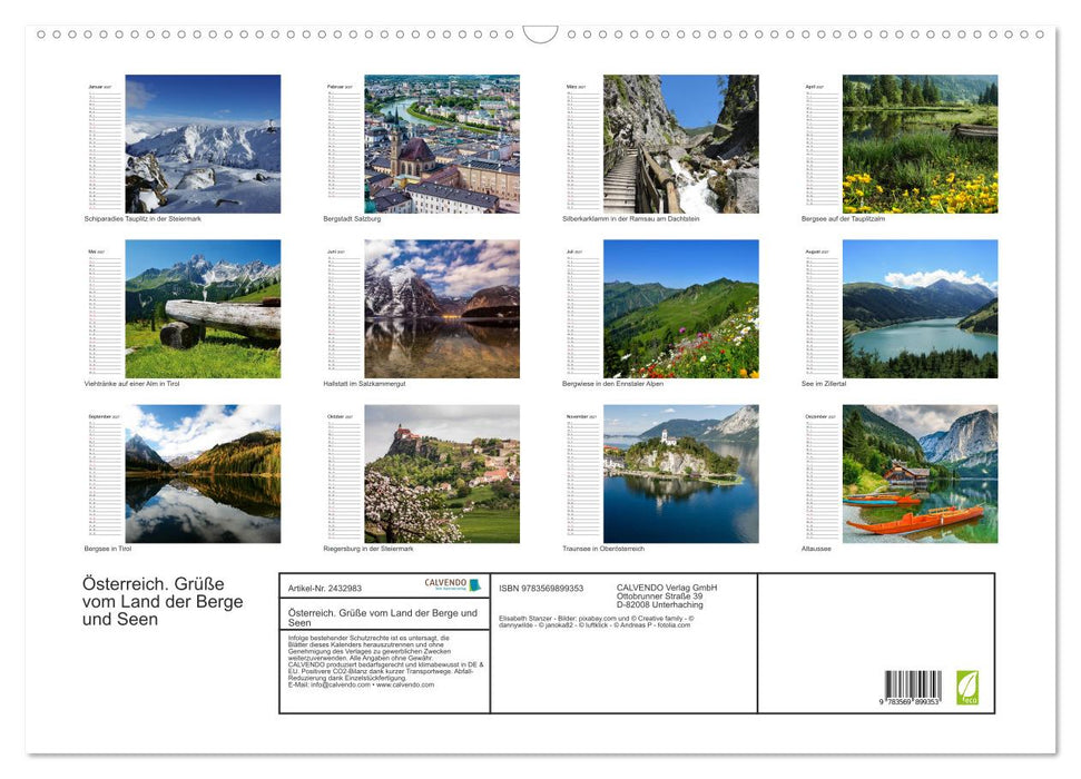 Österreich. Grüße vom Land der Berge und Seen (CALVENDO Wandkalender 2027)