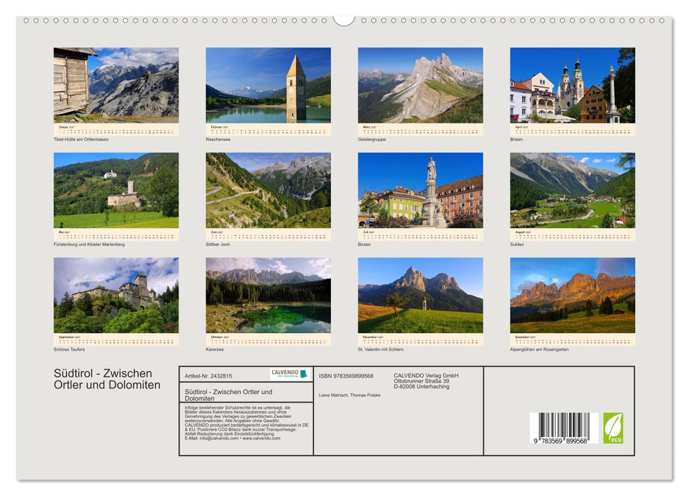 Südtirol - Zwischen Ortler und Dolomiten (CALVENDO Premium Wandkalender 2027)