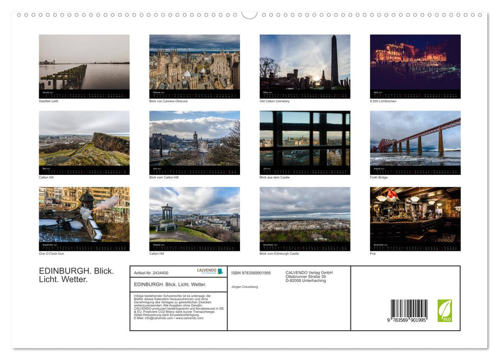 EDINBURGH. Blick. Licht. Wetter. (CALVENDO Premium Wandkalender 2027)