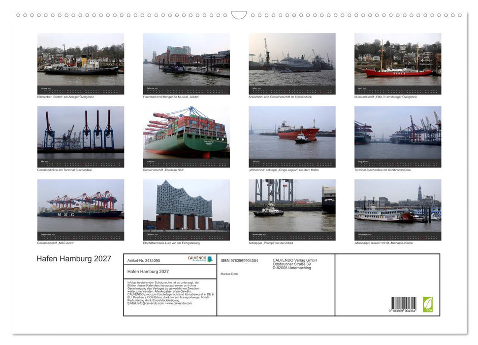 Hafen Hamburg 2027 (CALVENDO Wandkalender 2027)