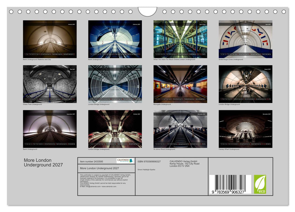 More London Underground 2027 (CALVENDO Monthly Calendar 2027)