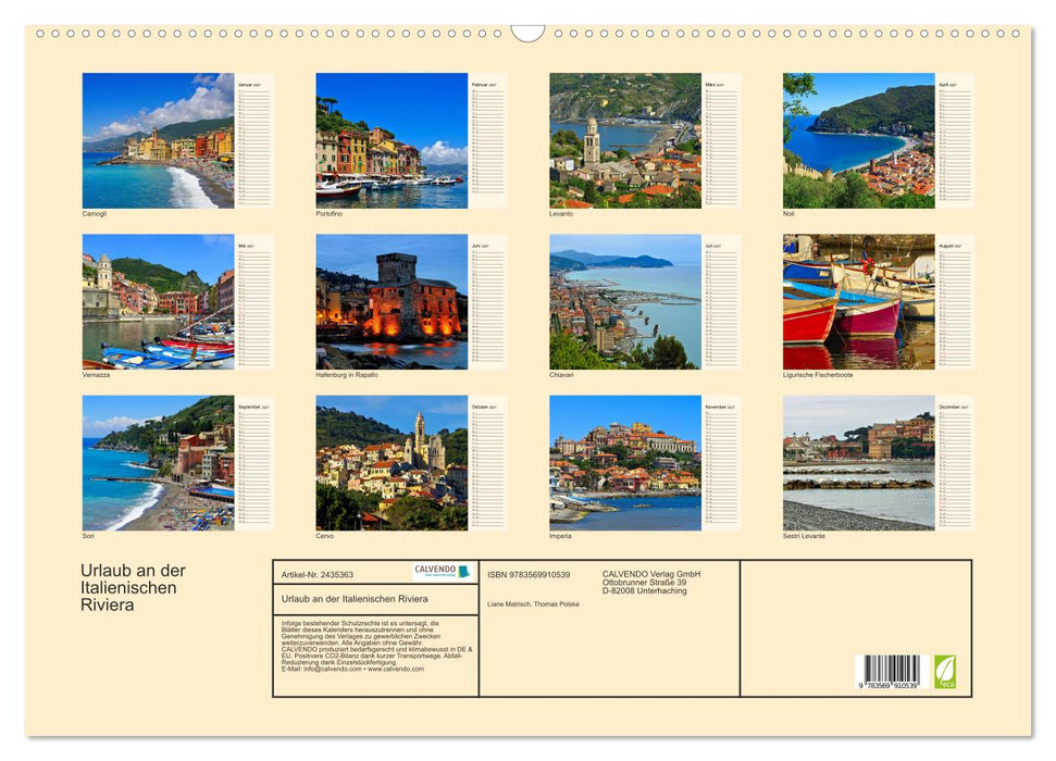 Urlaub an der Italienischen Riviera (CALVENDO Wandkalender 2027)