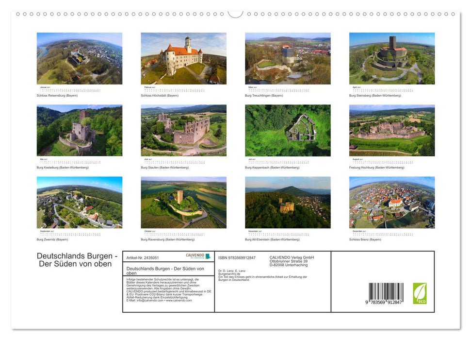 Deutschlands Burgen - Der Süden von oben (CALVENDO Premium Wandkalender 2027)