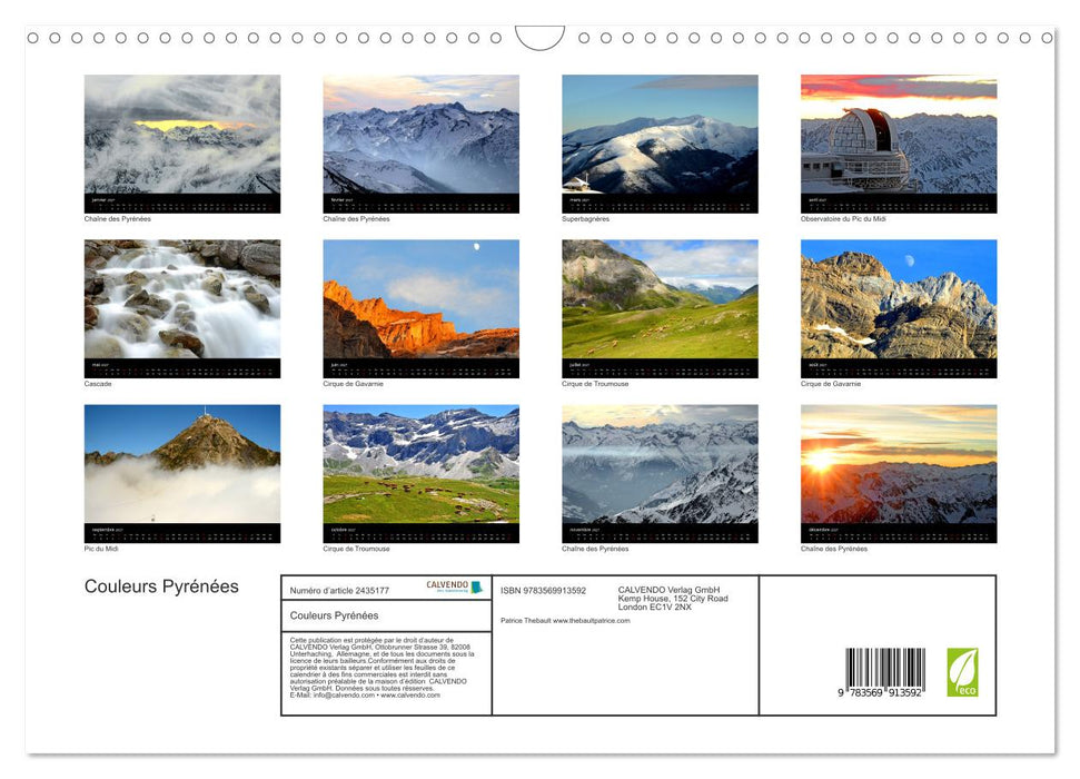 Couleurs Pyrénées (CALVENDO Calendrier mensuel 2027)