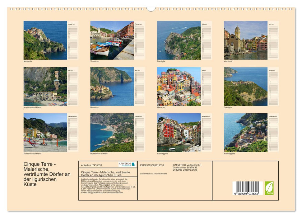 Cinque Terre - Malerische, verträumte Dörfer an der ligurischen Küste (CALVENDO Premium Wandkalender 2027)