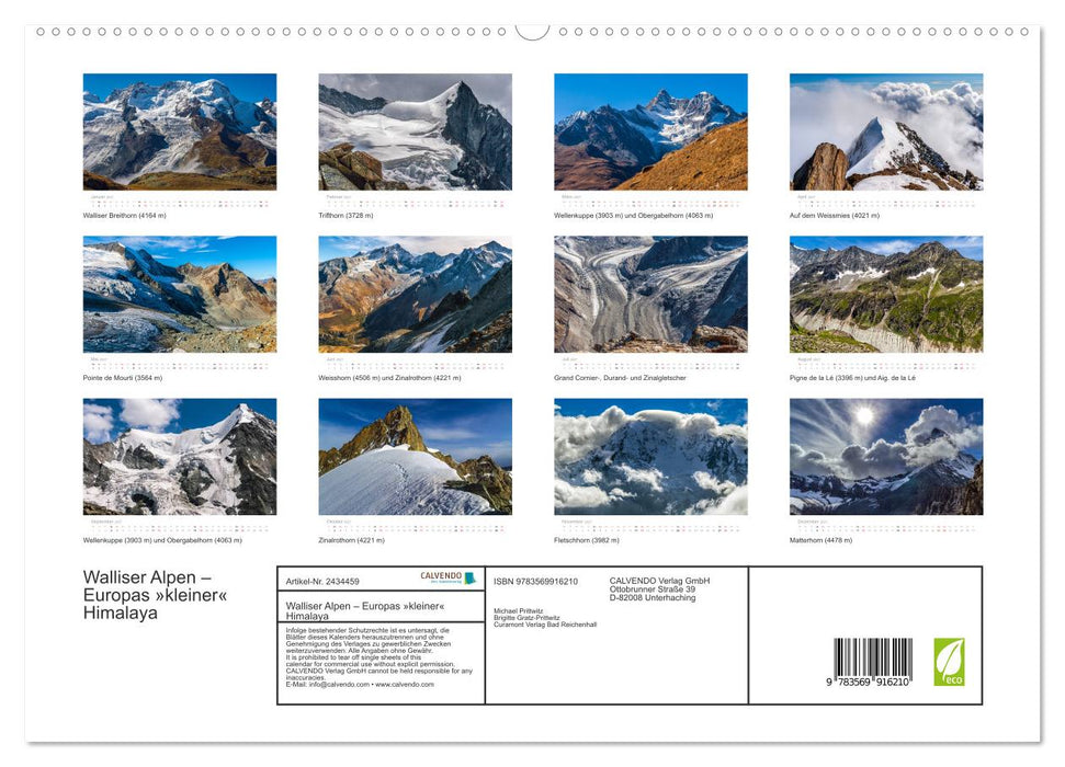 Walliser Alpen – Europas »kleiner« Himalaya (CALVENDO Premium Wandkalender 2027)