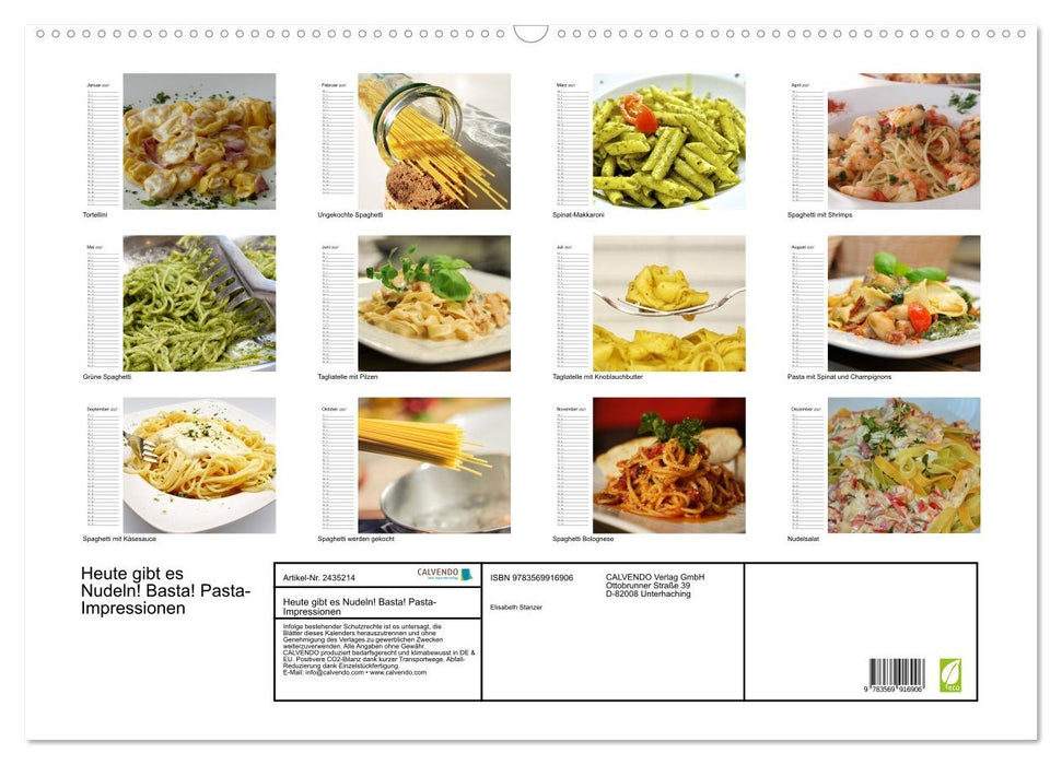 Heute gibt es Nudeln! Basta! Pasta-Impressionen (CALVENDO Wandkalender 2027)