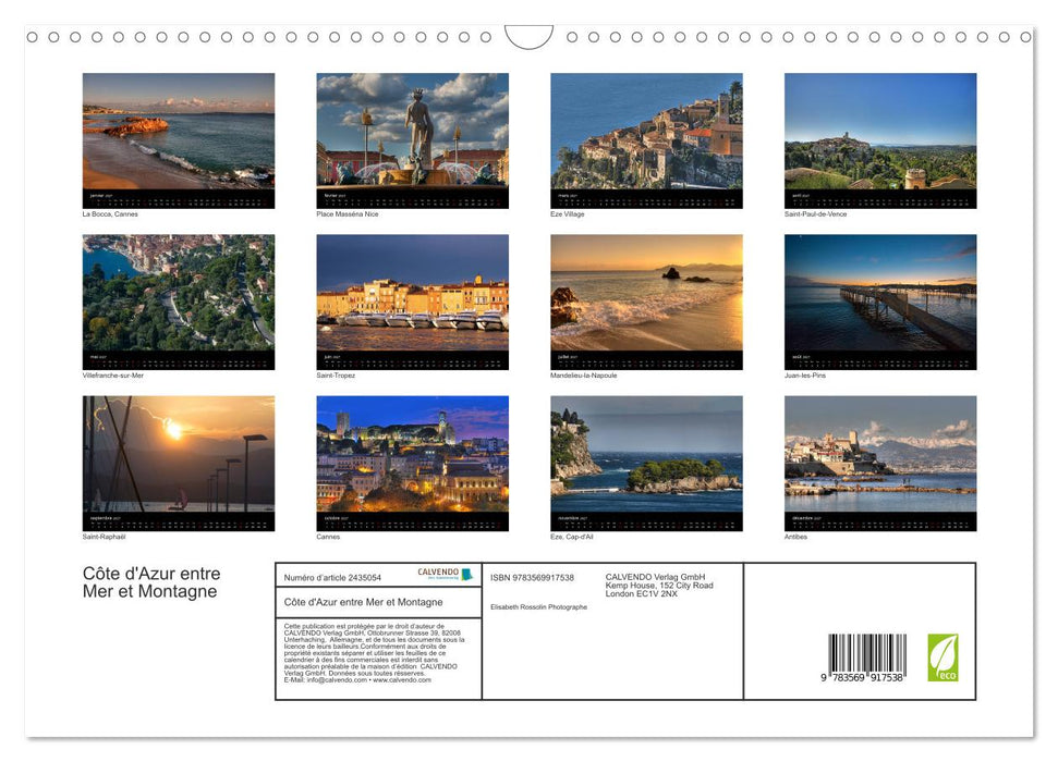 Côte d'Azur entre Mer et Montagne (CALVENDO Calendrier mensuel 2027)