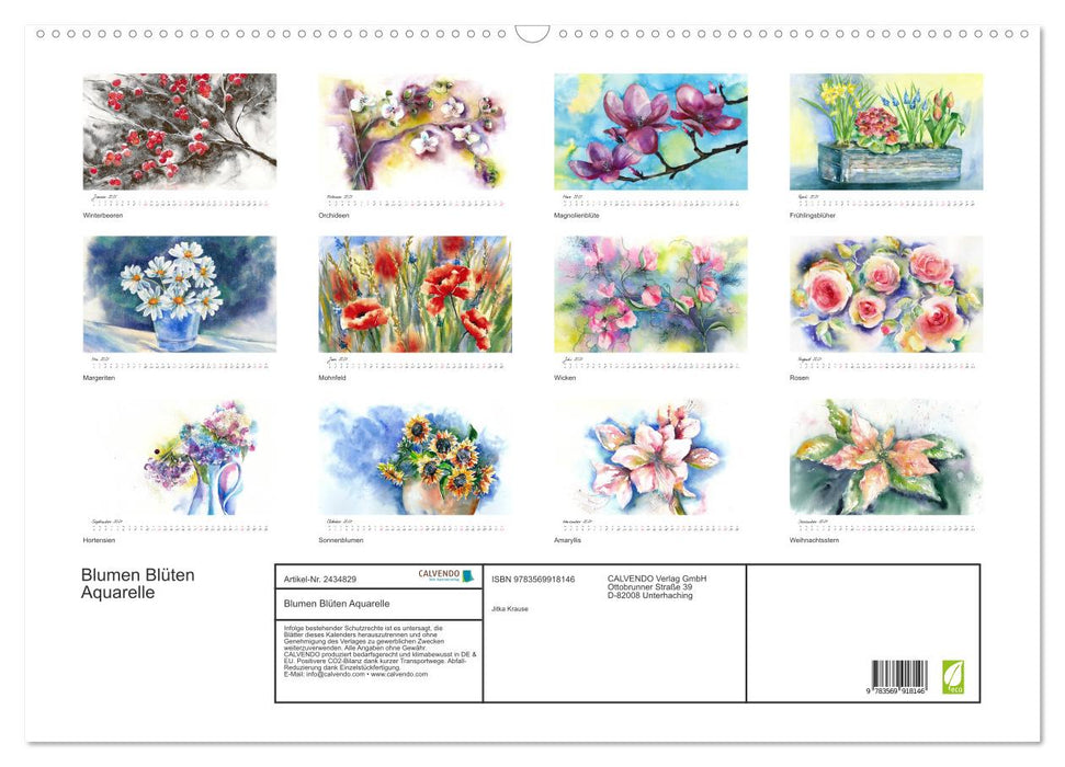 Blumen Blüten Aquarelle (CALVENDO Wandkalender 2027)