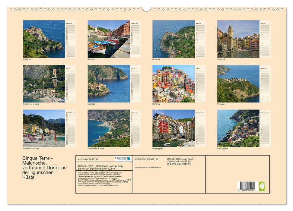 Cinque Terre - Malerische, verträumte Dörfer an der ligurischen Küste (CALVENDO Wandkalender 2027)