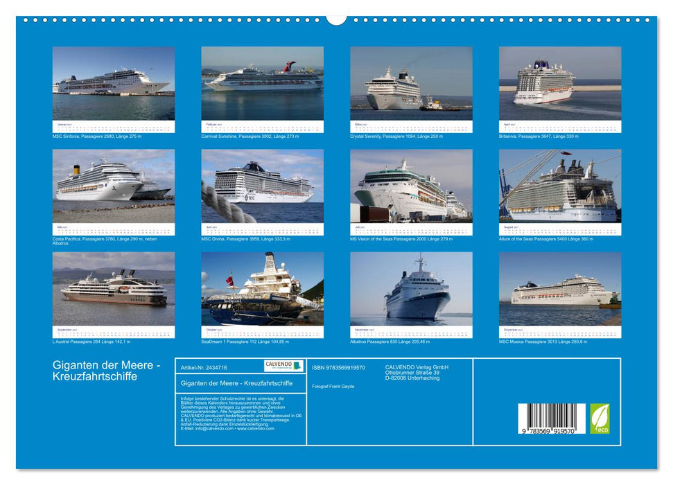 Giganten der Meere - Kreuzfahrtschiffe (CALVENDO Premium Wandkalender 2027)