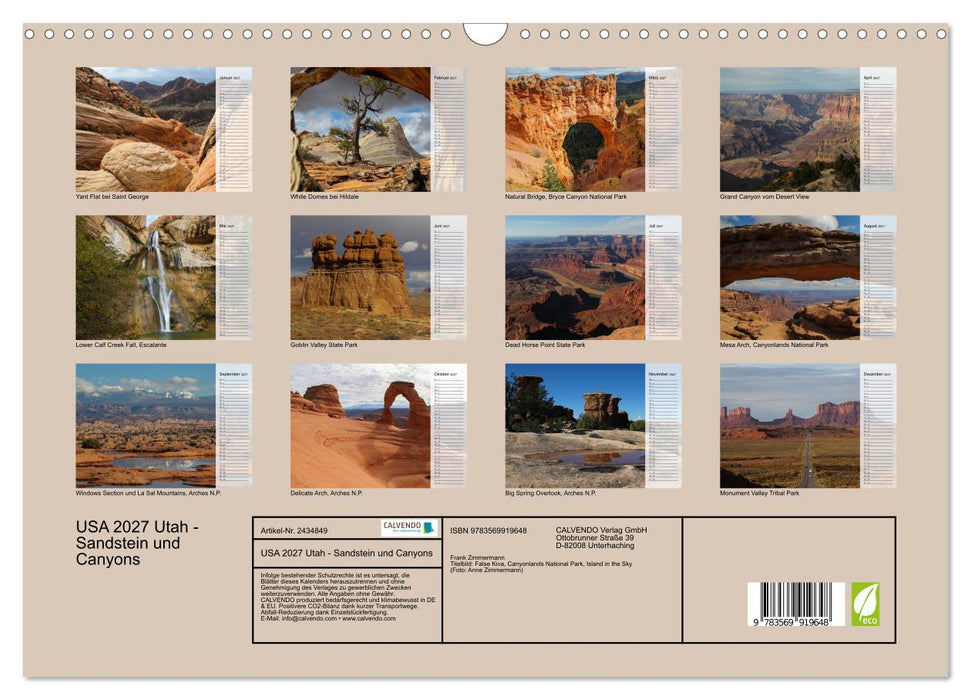 USA 2027 Utah - Sandstein und Canyons (CALVENDO Wandkalender 2027)