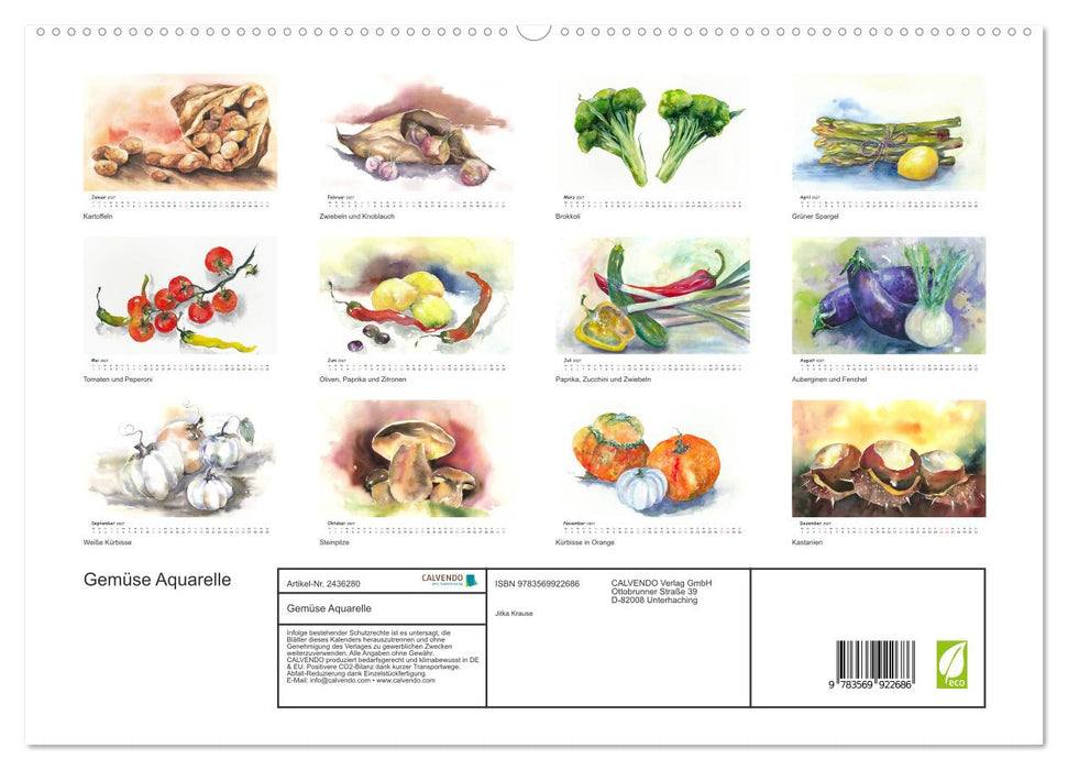 Gemüse Aquarelle (CALVENDO Premium Wandkalender 2027)