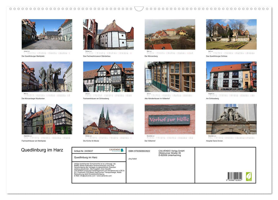 Quedlinburg im Harz (CALVENDO Wandkalender 2027)