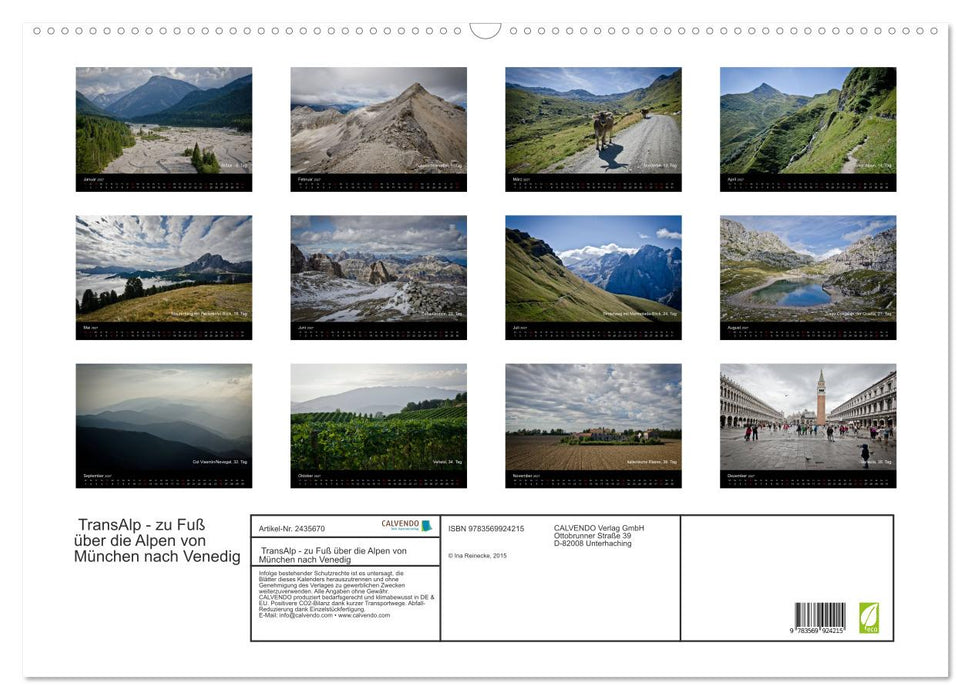 TransAlp - zu Fuß über die Alpen von München nach Venedig (CALVENDO Wandkalender 2027)