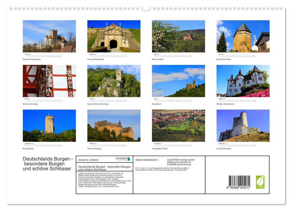 Deutschlands Burgen - besondere Burgen und schöne Schlösser (CALVENDO Premium Wandkalender 2027)