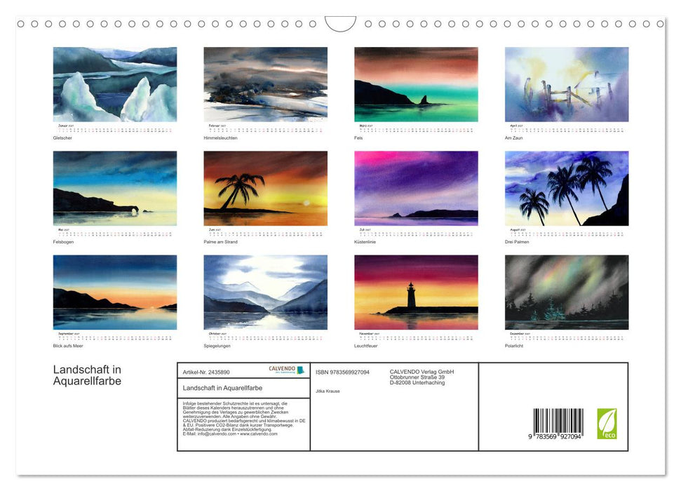 Landschaft in Aquarellfarbe (CALVENDO Wandkalender 2027)