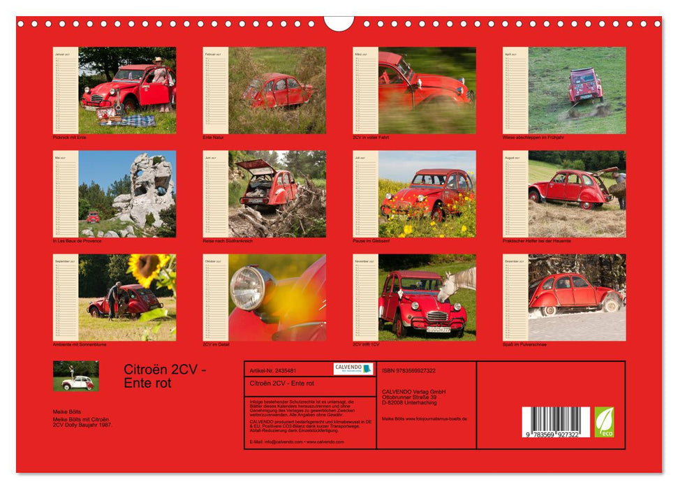 Citroën 2CV - Ente rot (CALVENDO Wandkalender 2027)