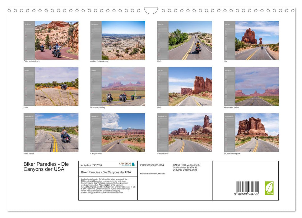 Biker Paradies - Die Canyons der USA (CALVENDO Wandkalender 2027)