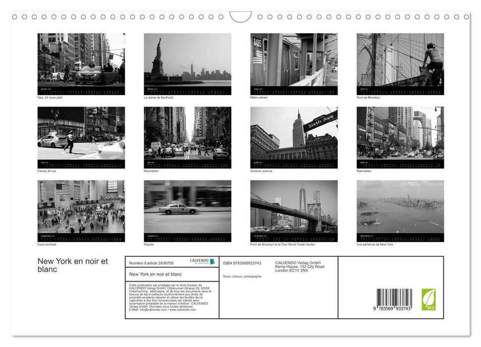 New York en noir et blanc (CALVENDO Calendrier mensuel 2027)