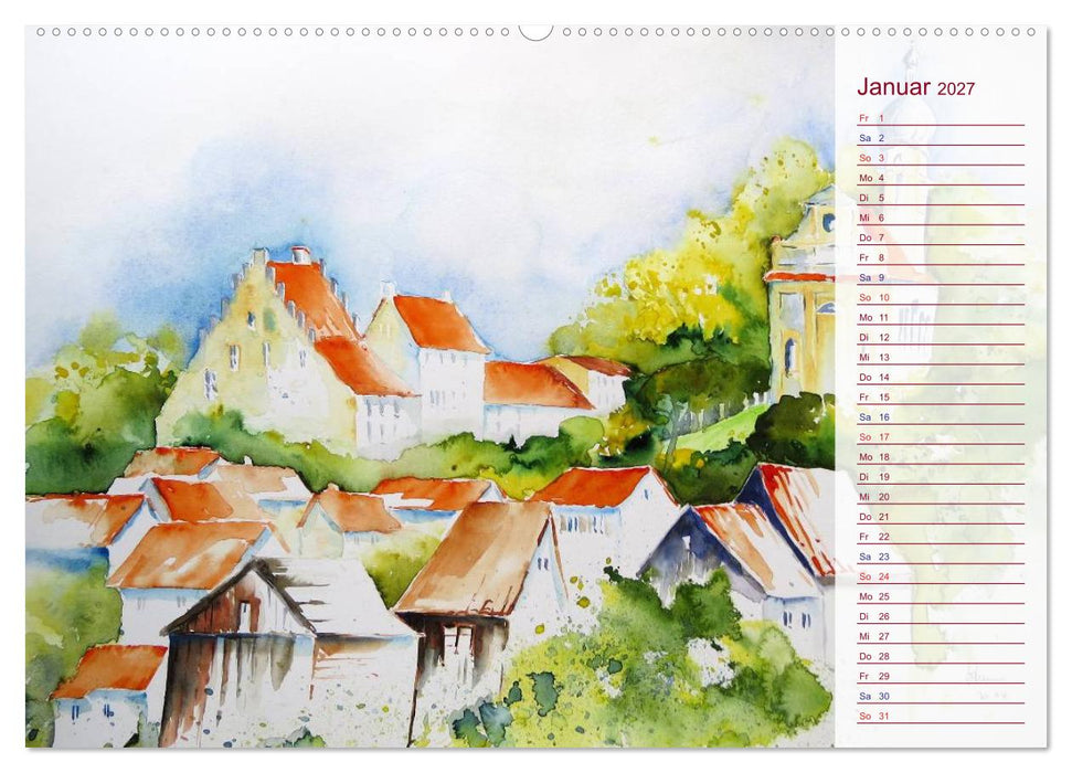 Murnau und das Blaue Land - Aquarelle und Fotografien (CALVENDO Premium Wandkalender 2027)