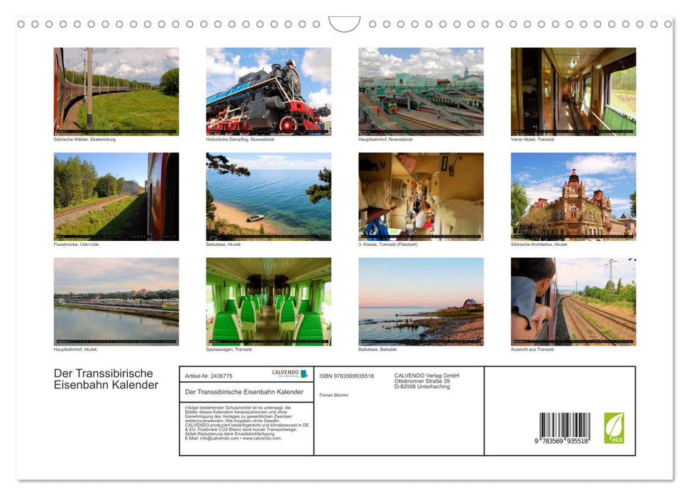 Der Transsibirische Eisenbahn Kalender (CALVENDO Wandkalender 2027)