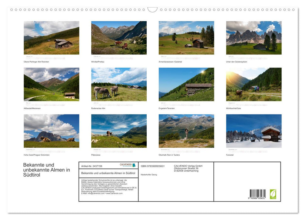 Bekannte und unbekannte Almen in Südtirol (CALVENDO Wandkalender 2027)