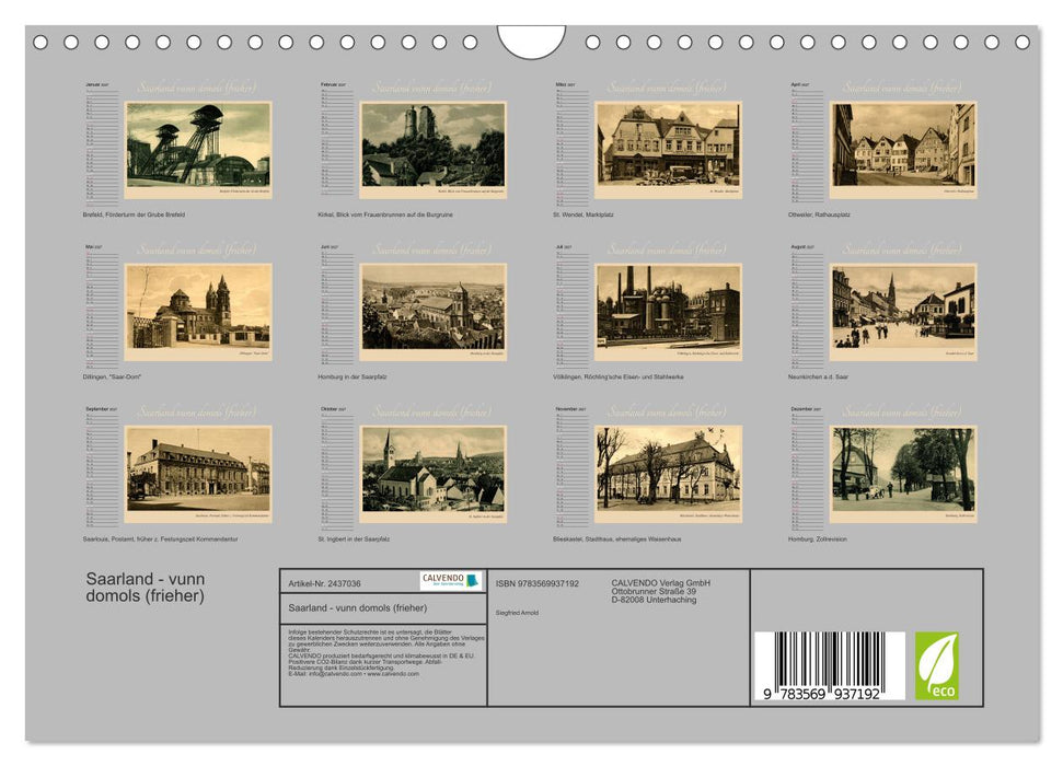 Saarland - vunn domols (frieher) (CALVENDO Wandkalender 2027)