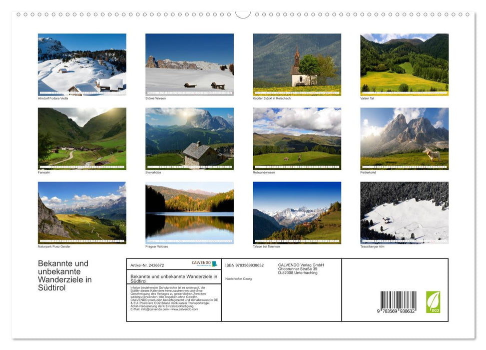 Bekannte und unbekannte Wanderziele in Südtirol (CALVENDO Premium Wandkalender 2027)