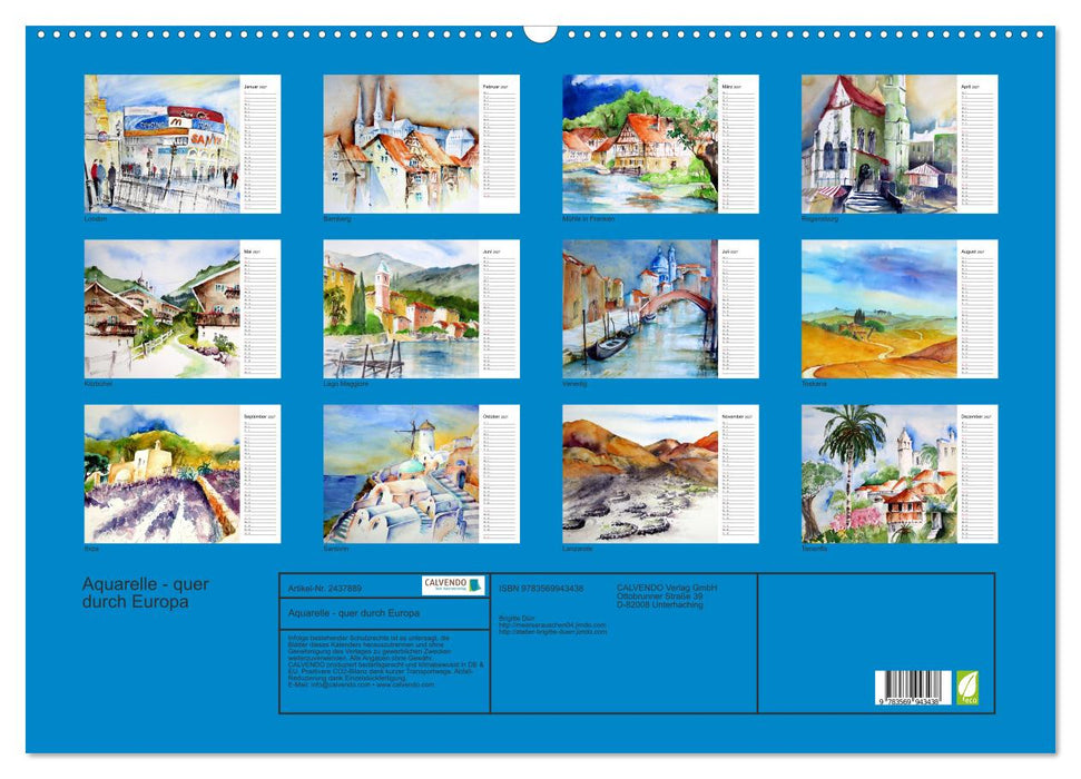 Aquarelle - quer durch Europa (CALVENDO Wandkalender 2027)