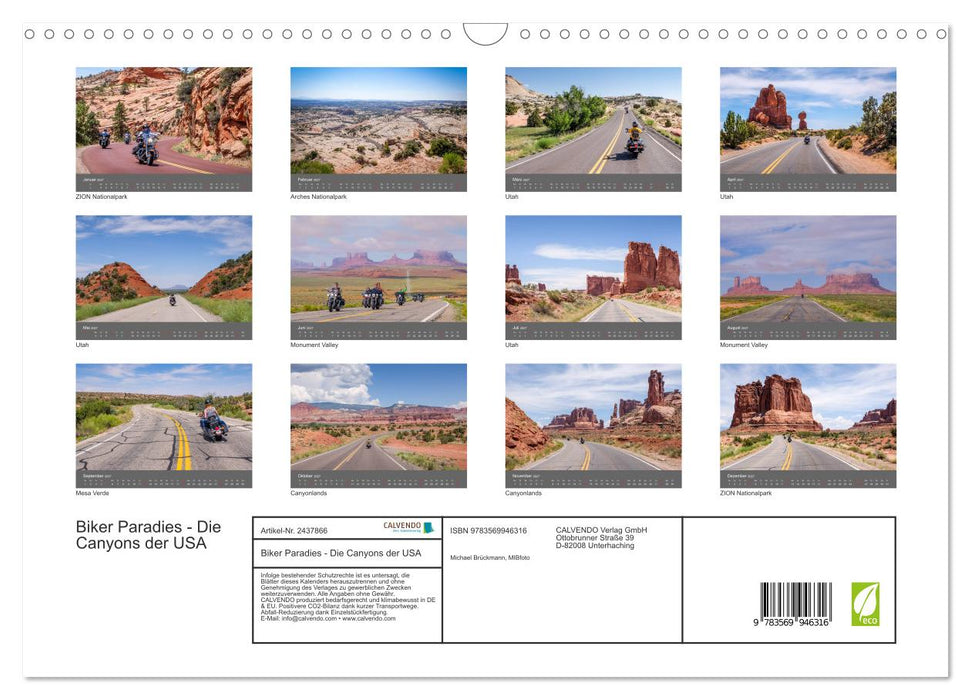 Biker Paradies - Die Canyons der USA (CALVENDO Wandkalender 2027)