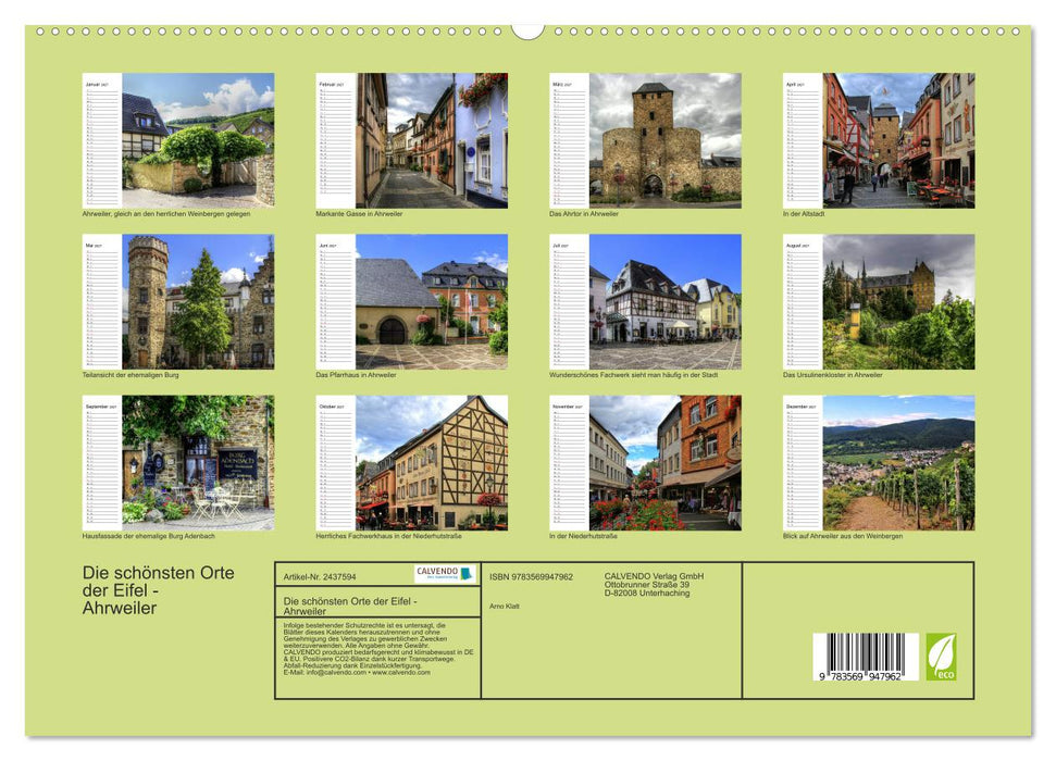 Die schönsten Orte der Eifel - Ahrweiler (CALVENDO Premium Wandkalender 2027)