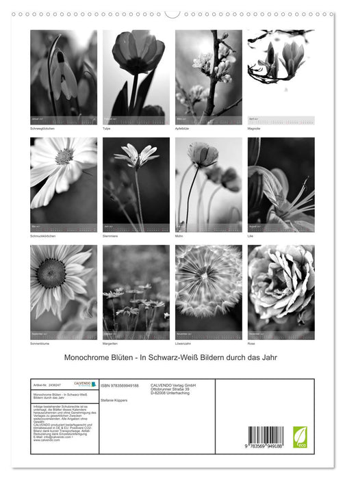 Monochrome Blüten - In Schwarz-Weiß Bildern durch das Jahr (CALVENDO Premium Wandkalender 2027)