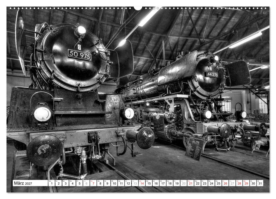 Unter Dampf - Eisenbahnromantik in schwarz-weiß (CALVENDO Premium Wandkalender 2027)