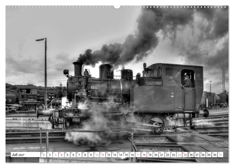 Unter Dampf - Eisenbahnromantik in schwarz-weiß (CALVENDO Premium Wandkalender 2027)