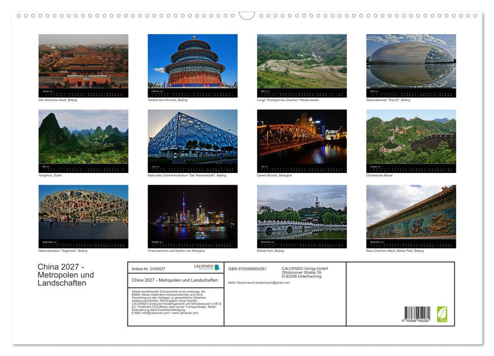 China 2027 - Metropolen und Landschaften (CALVENDO Wandkalender 2027)