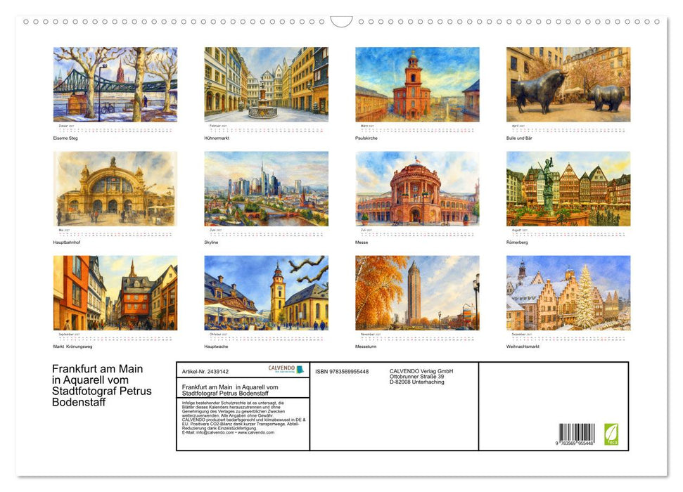 Frankfurt am Main in Aquarell vom Stadtfotograf Petrus Bodenstaff (CALVENDO Wandkalender 2027)