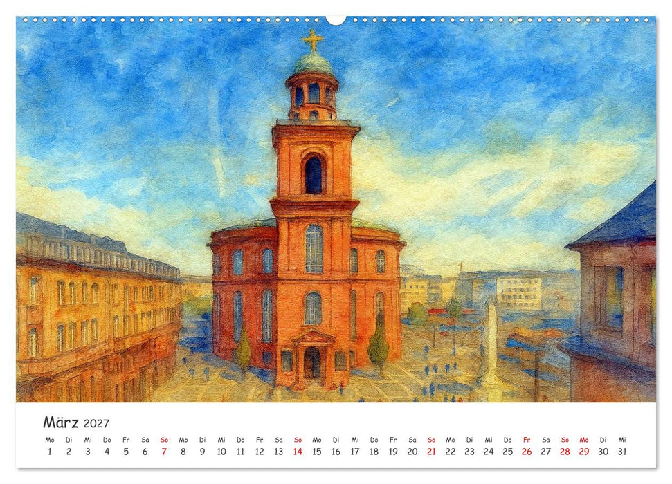 Frankfurt am Main in Aquarell vom Stadtfotograf Petrus Bodenstaff (CALVENDO Wandkalender 2027)