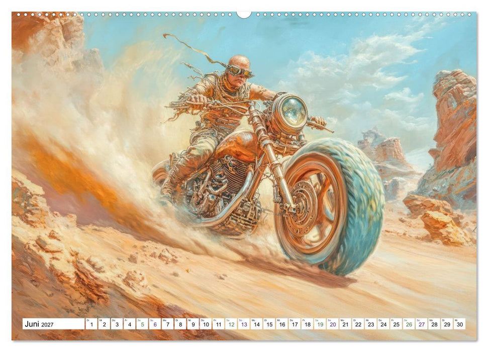 Dynamisches Wüstenrennen - Auf Fantasiemotorrädern (CALVENDO Wandkalender 2027)