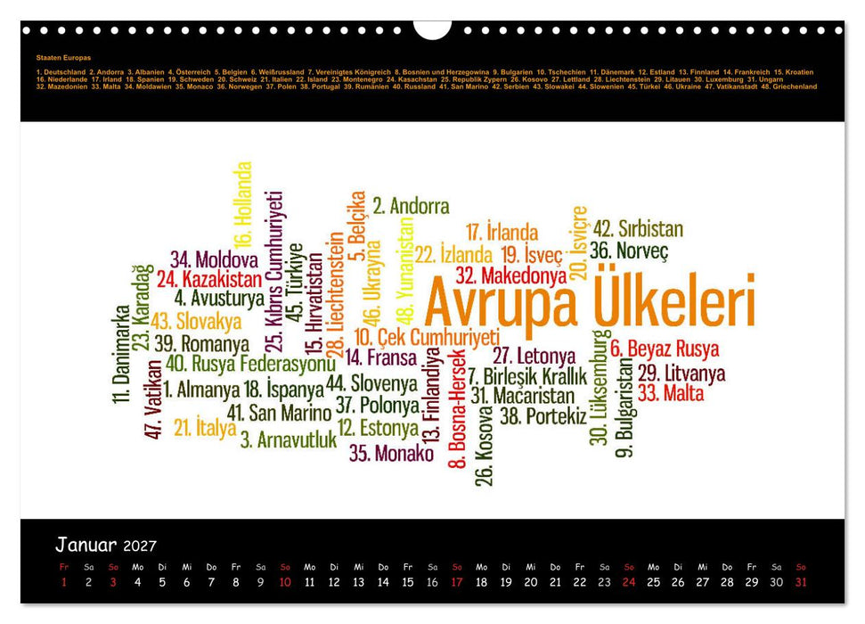 Sprachkalender Türkisch-Deutsch (CALVENDO Wandkalender 2027)
