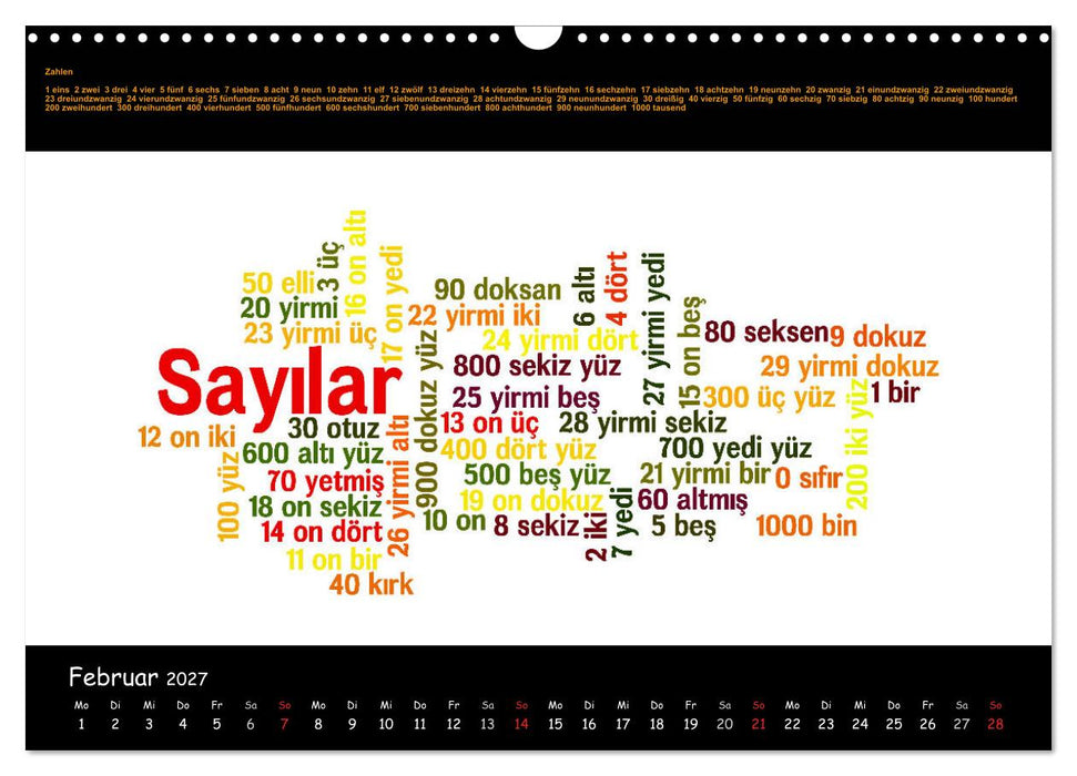 Sprachkalender Türkisch-Deutsch (CALVENDO Wandkalender 2027)