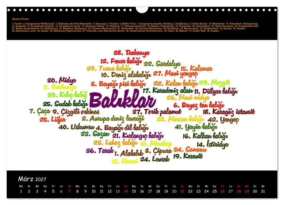 Sprachkalender Türkisch-Deutsch (CALVENDO Wandkalender 2027)