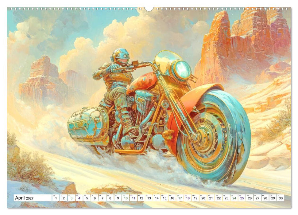 Dynamisches Wüstenrennen - Auf Fantasiemotorrädern (CALVENDO Premium Wandkalender 2027)