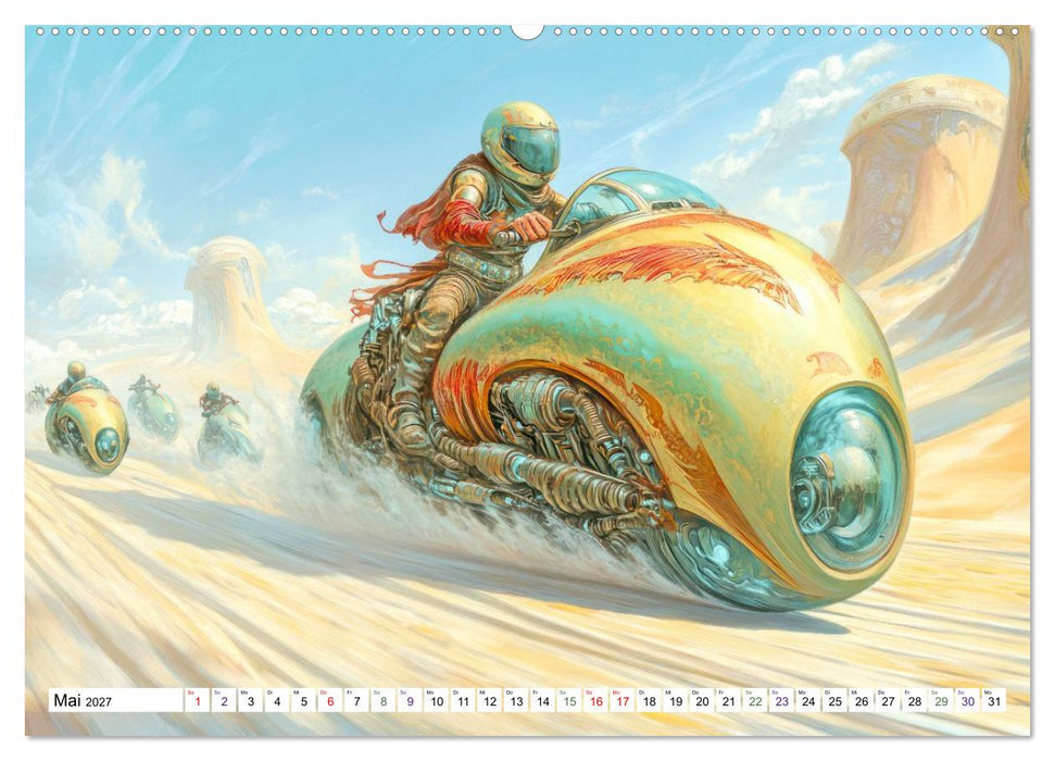 Dynamisches Wüstenrennen - Auf Fantasiemotorrädern (CALVENDO Premium Wandkalender 2027)