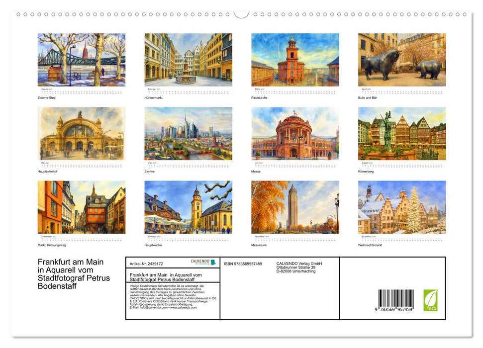 Frankfurt am Main in Aquarell vom Stadtfotograf Petrus Bodenstaff (CALVENDO Premium Wandkalender 2027)