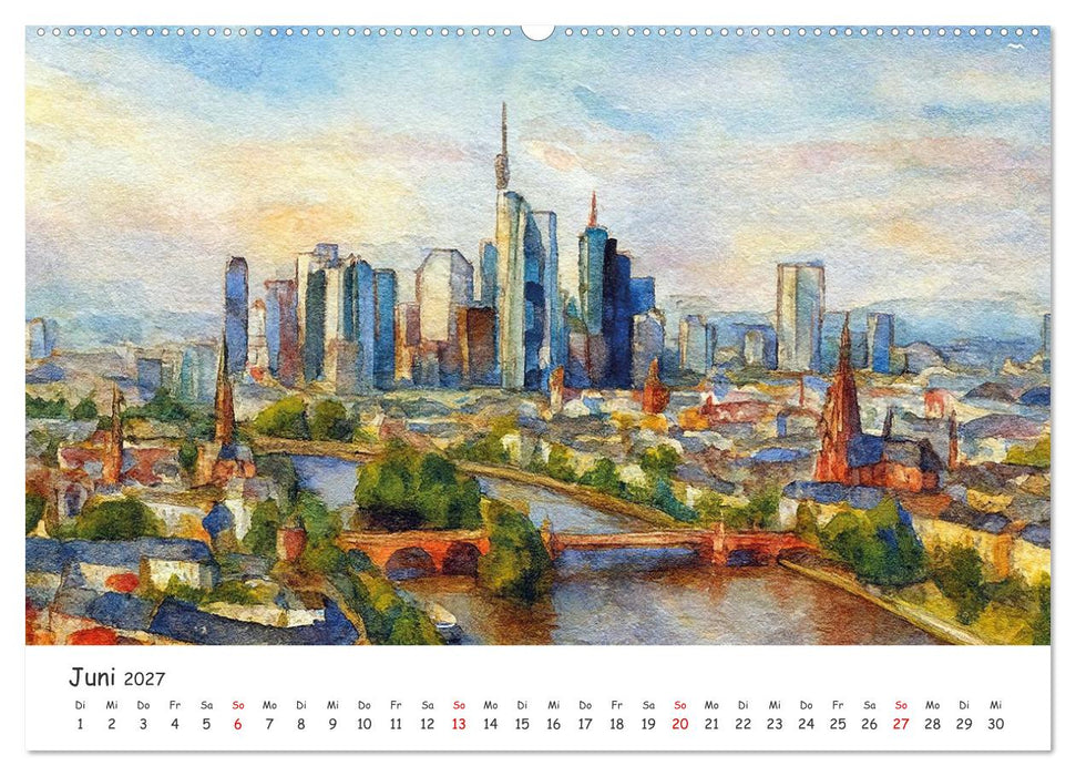 Frankfurt am Main in Aquarell vom Stadtfotograf Petrus Bodenstaff (CALVENDO Premium Wandkalender 2027)